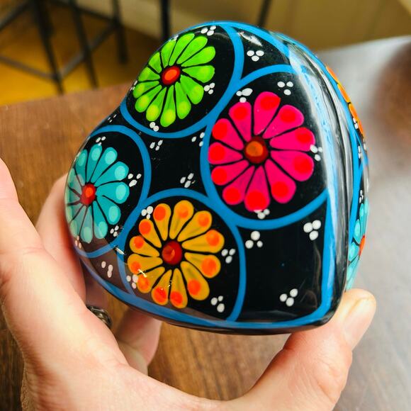 Hand Painted Terracotta Trinket box Colorful Celestial Oval Mat Finish Mexican - Picture 3 of 10